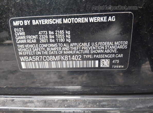 WBA5R7C08MFK81402 2021 BMW 3 SERIES Black Vista del compartimento del motor
