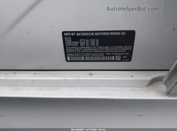 WBA5R7C53KFH02440 2019 BMW 3 SERIES Белый Вид подкапотного пространства