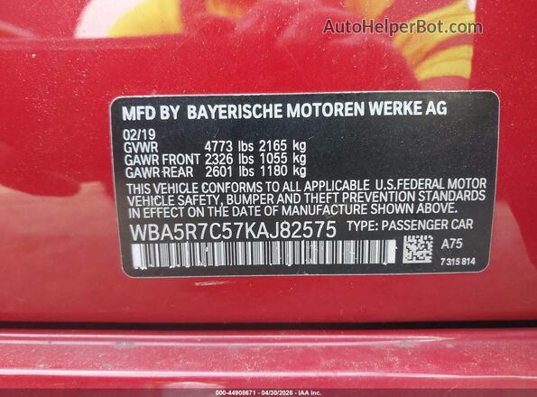 WBA5R7C57KAJ82575 2019 BMW 3 SERIES Красный Вид подкапотного пространства