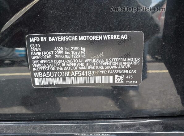 WBA5U7C08LAF54187 2020 BMW M3 Black 