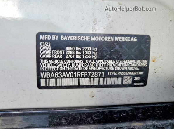 WBA63AV01RFP72871 2024 BMW 4 SERIES White Widok naklejki z numerem VIN