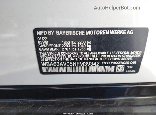 WBA63AV05NFM39342 2022 BMW 4 SERIES White Շարժիչի բաժամունքի տեսք