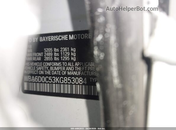 WBA6D0C53KG853084 2019 BMW 6 SERIES White 