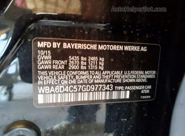 WBA6D4C57GD977343 2016 BMW 6 SERIES Black Widok naklejki z numerem VIN