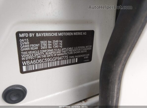WBA6D6C59GGF94775 2016 BMW 6 SERIES Белый Вид подкапотного пространства
