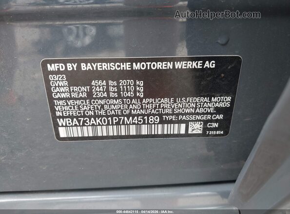 WBA73AK01P7M45189 2023 BMW 2 SERIES Blue Vista del compartimento del motor