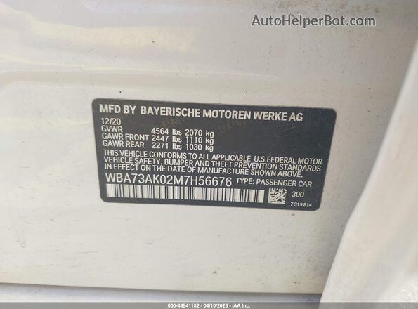 WBA73AK02M7H56676 2021 BMW 2 SERIES White Вид підкапотного простору