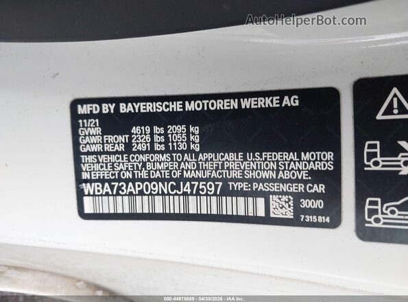 WBA73AP09NCJ47597 2022 BMW 4 SERIES White Widok komory silnika
