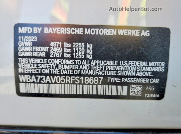 WBA73AV05RFS18687 2024 BMW 4 SERIES White Engine compartment view
