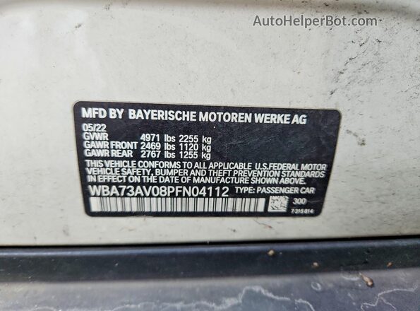WBA73AV08PFN04112 2023 BMW 4 SERIES White VIN կոդի պիտակի տեսք