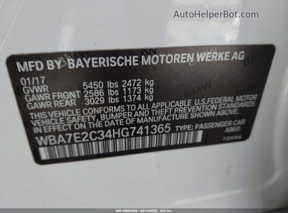 WBA7E2C34HG741365 2017 BMW 7 SERIES White Engine compartment view