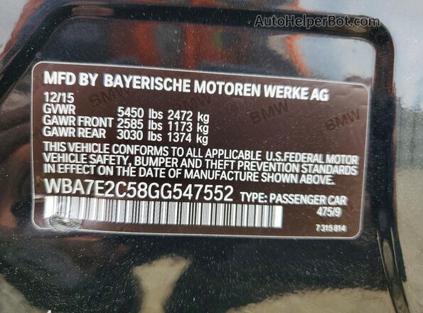 WBA7E2C58GG547552 2016 BMW 7 SERIES Black VIN կոդի պիտակի տեսք