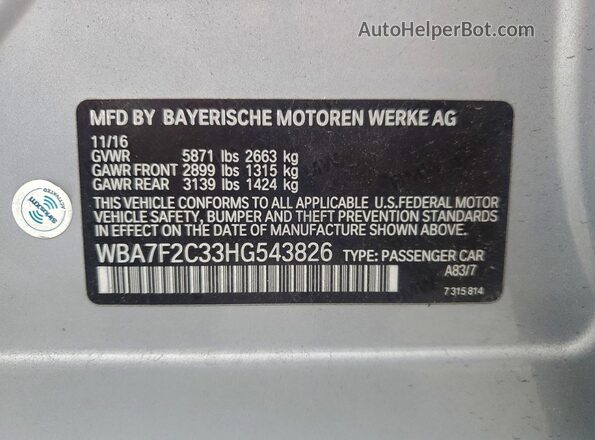 WBA7F2C33HG543826 2017 BMW ALPINA Серебряный Вид подкапотного пространства