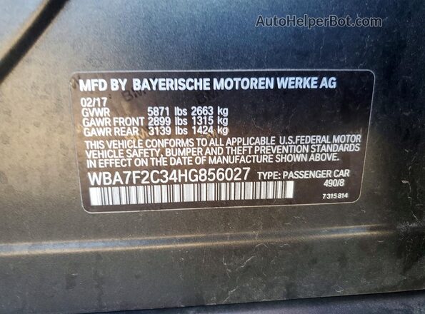 WBA7F2C34HG856027 2017 BMW ALPINA Black Engine compartment view