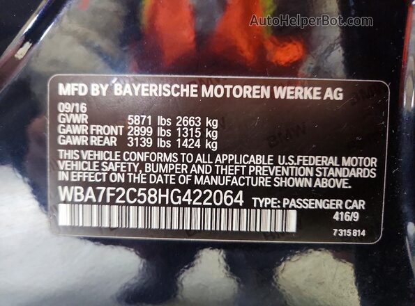 WBA7F2C58HG422064 2017 BMW 7 SERIES Blue Vista del compartimento del motor