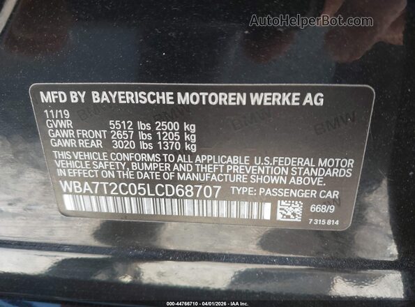WBA7T2C05LCD68707 2020 BMW 7 SERIES Black Շարժիչի բաժամունքի տեսք