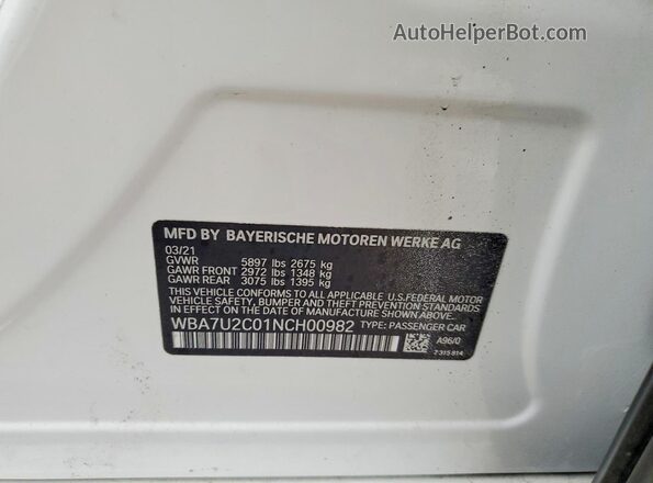 WBA7U2C01NCH00982 2022 BMW 7 SERIES White Widok komory silnika