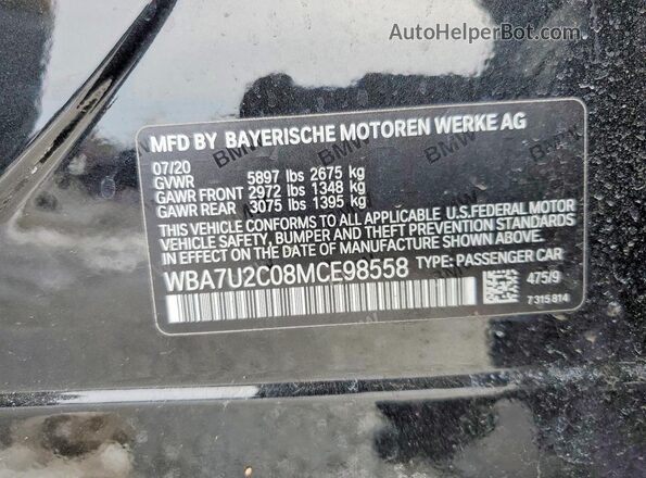 WBA7U2C08MCE98558 2021 BMW 7 SERIES Gray Вид наклейки з VIN-кодом