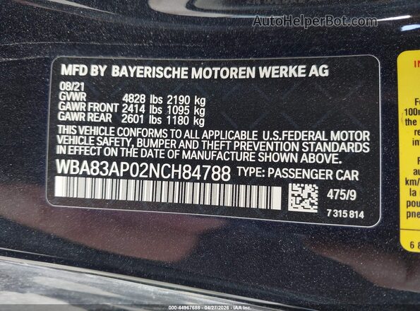 WBA83AP02NCH84788 2022 BMW M4 Black Շարժիչի բաժամունքի տեսք