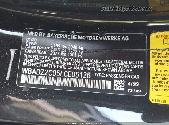 WBADZ2C05LCE05126 2020 BMW 8 SERIES Черный Вид подкапотного пространства