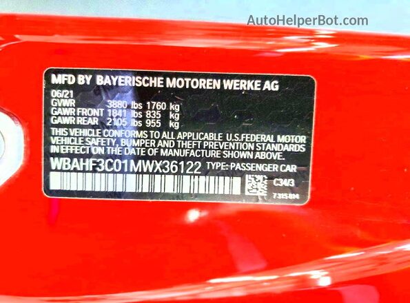 WBAHF3C01MWX36122 2021 BMW Z4 Red ძრავის განყოფილების ხედი