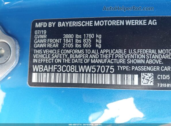 WBAHF3C08LWW57075 2020 BMW Z4 Blue Engine compartment view