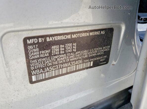 WBAJA5C37HWA35406 2017 BMW 5 SERIES Silver Widok naklejki z numerem VIN