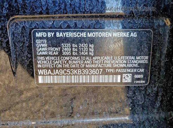 WBAJA9C53KB393607 2019 BMW 5 SERIES Black Вид підкапотного простору