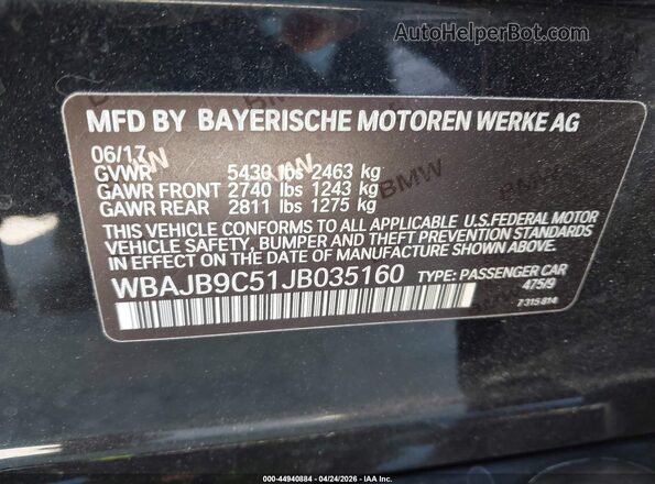 WBAJB9C51JB035160 2018 BMW 7 SERIES Black Vista del compartimento del motor