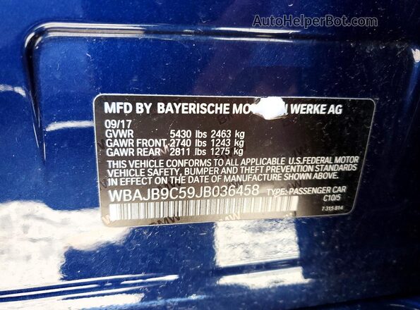 WBAJB9C59JB036458 2018 BMW M5 Blue ძრავის განყოფილების ხედი
