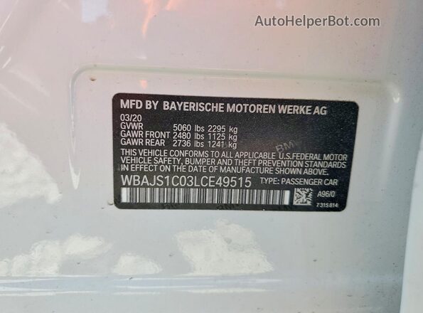 WBAJS1C03LCE49515 2020 BMW 5 SERIES White Widok komory silnika