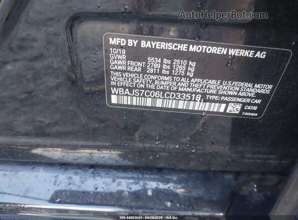 WBAJS7C06LCD33518 2020 BMW 5 SERIES Black Vista del compartimento del motor
