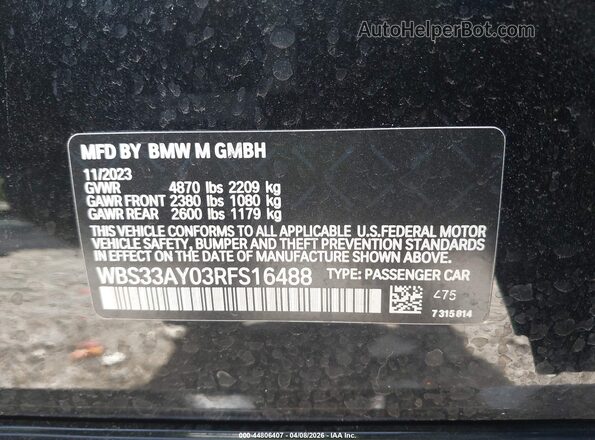 WBS33AY03RFS16488 2024 BMW M3 Черный Вид подкапотного пространства