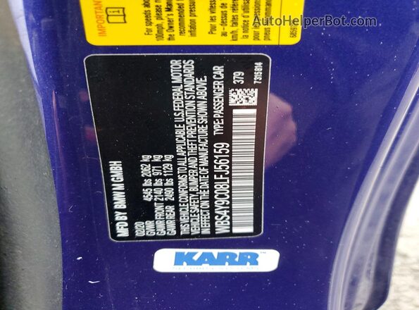 WBS4Y9C08LFJ56159 2020 BMW M4 Purple VIN կոդի պիտակի տեսք