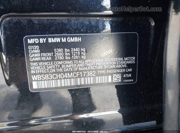 WBS83CH04MCF17382 2021 BMW M5 Black 