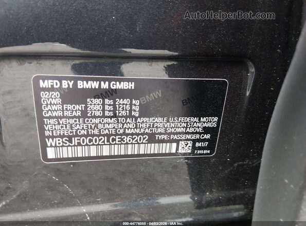 WBSJF0C02LCE36202 2020 BMW M5 Черный 
