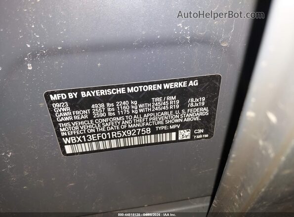 WBX13EF01R5X92758 2024 BMW X1 Gray Widok komory silnika