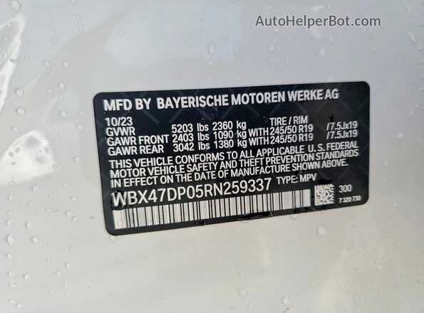 WBX47DP05RN259337 2024 BMW X3 White VIN կոդի պիտակի տեսք