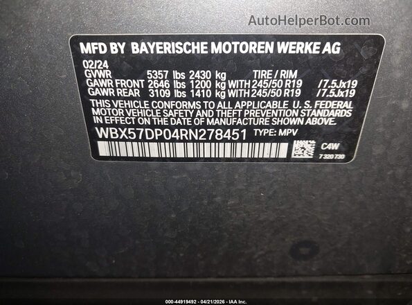 WBX57DP04RN278451 2024 BMW X3 Gray 