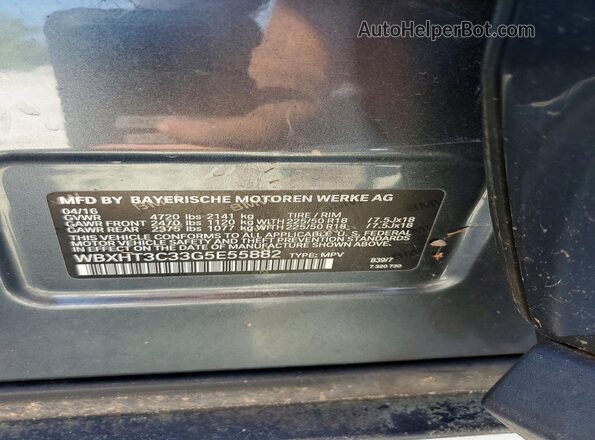 WBXHT3C33G5E55882 2016 BMW X1 Gray Вид наклейки з VIN-кодом