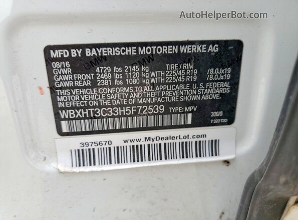 WBXHT3C33H5F72539 2017 BMW X1 Белый Вид наклейки с VIN-кодом