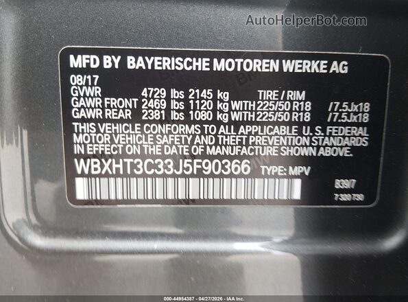 WBXHT3C33J5F90366 2018 BMW X1 Gray Շարժիչի բաժամունքի տեսք