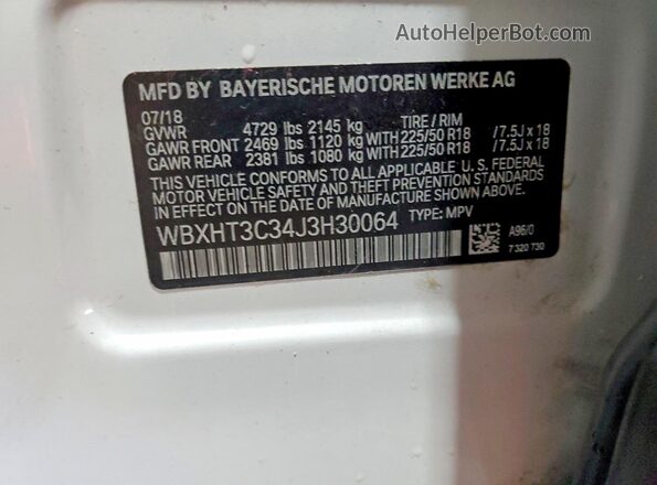 WBXHT3C34J3H30064 2018 BMW X1 Белый Вид наклейки с VIN-кодом