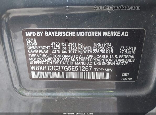 WBXHT3C37G5E51267 2016 BMW X1 Gray 