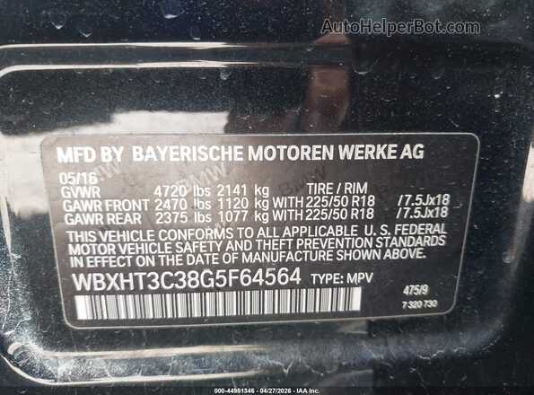 WBXHT3C38G5F64564 2016 BMW X1 Black Engine compartment view