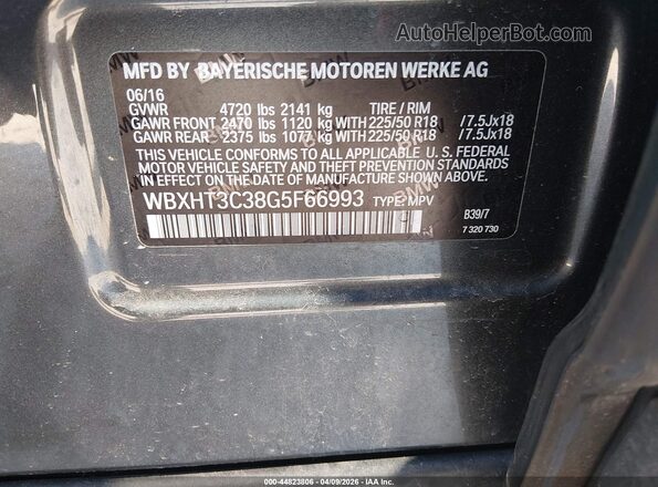 WBXHT3C38G5F66993 2016 BMW X1 Gray Engine compartment view
