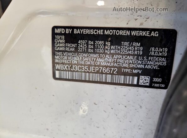 WBXYJ3C35JEP76672 2018 BMW X2 White VIN კოდის სტიკერის ხედი