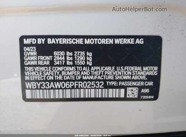 WBY33AW06PFR02532 2023 BMW I4 White ძრავის განყოფილების ხედი