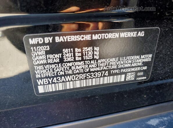 WBY43AW02RFS33974 2024 BMW I4 Black VIN sticker view
