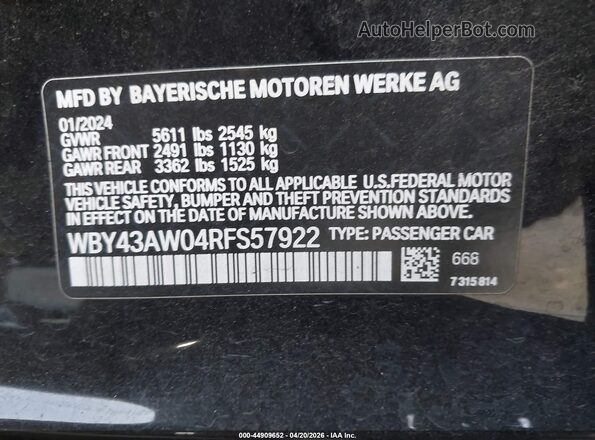 WBY43AW04RFS57922 2024 BMW I4 Black 